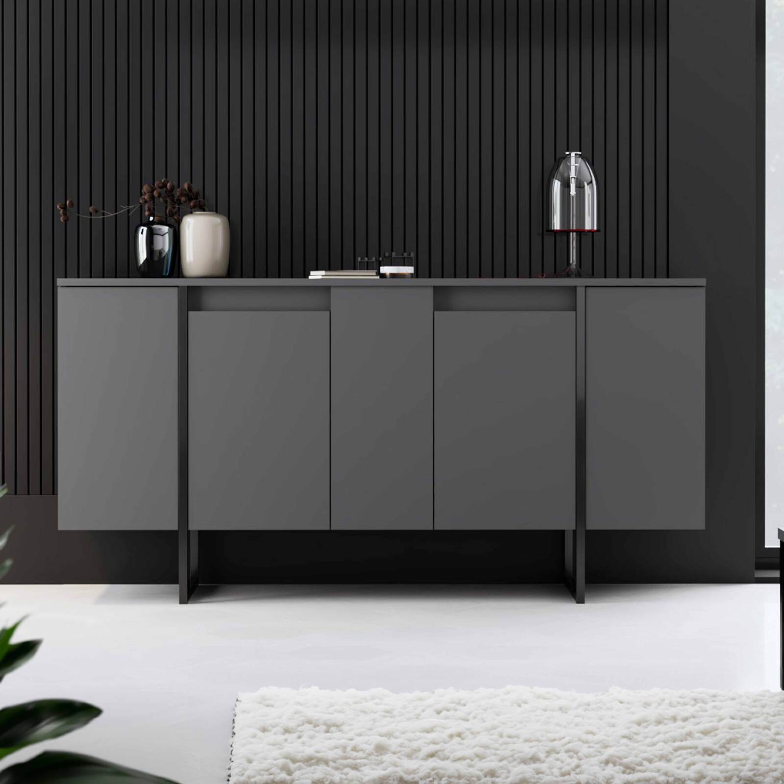 Buffet 2 portes en métal et mélaminé gris FSC®