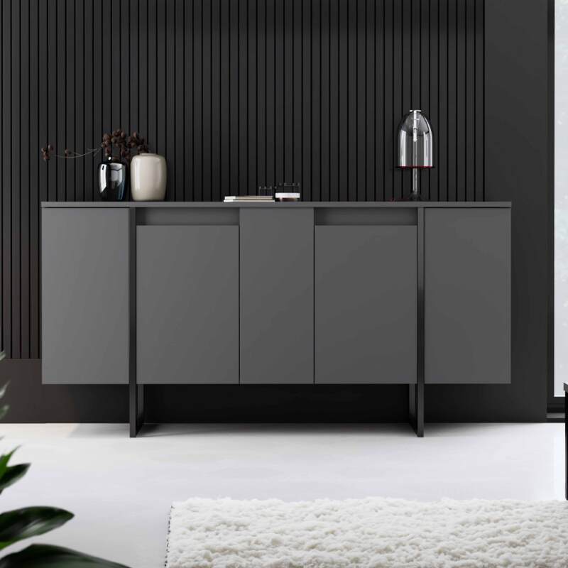 Buffet 2 portes en métal et mélaminé gris FSC® (3/6)