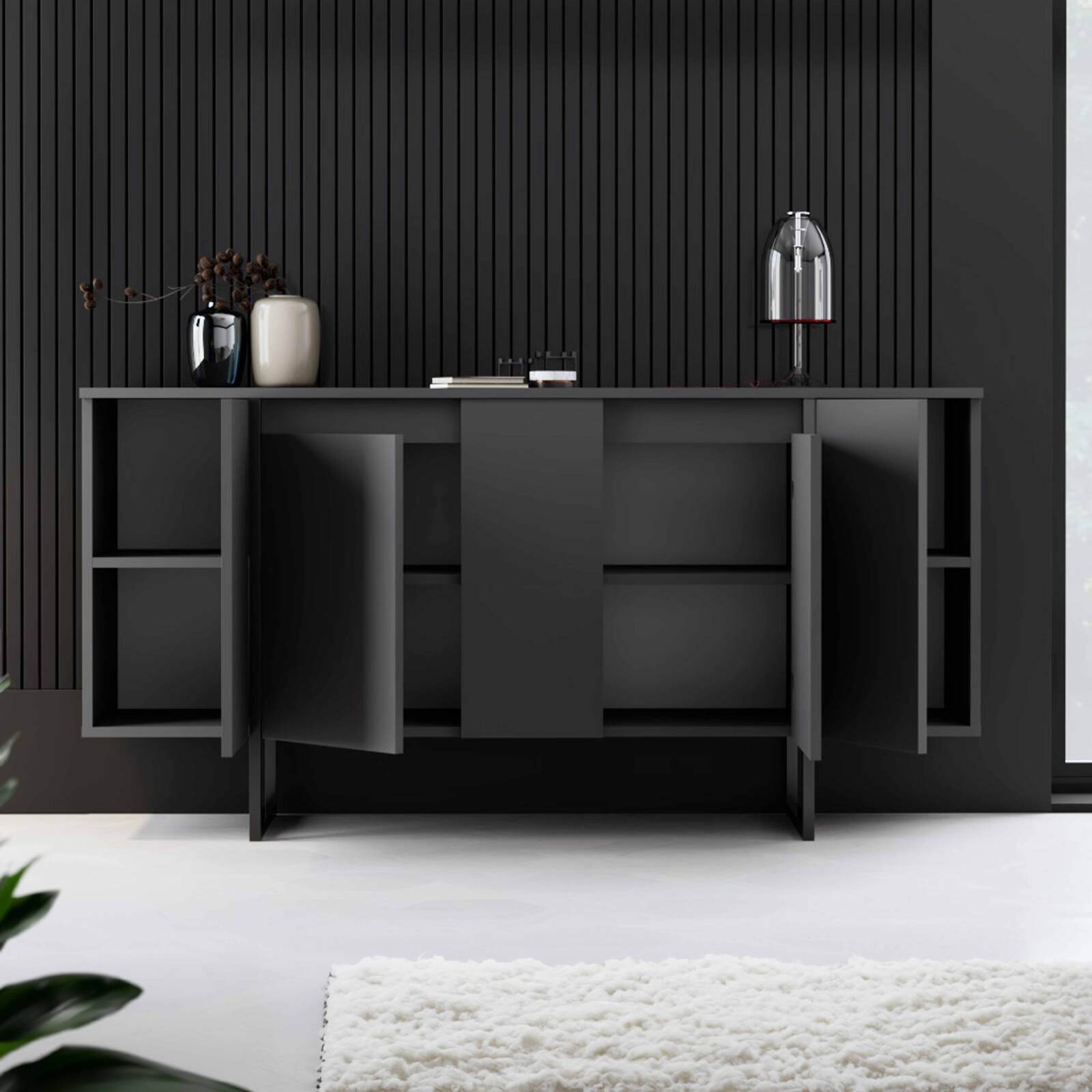 Buffet 2 portes en métal et mélaminé gris FSC®