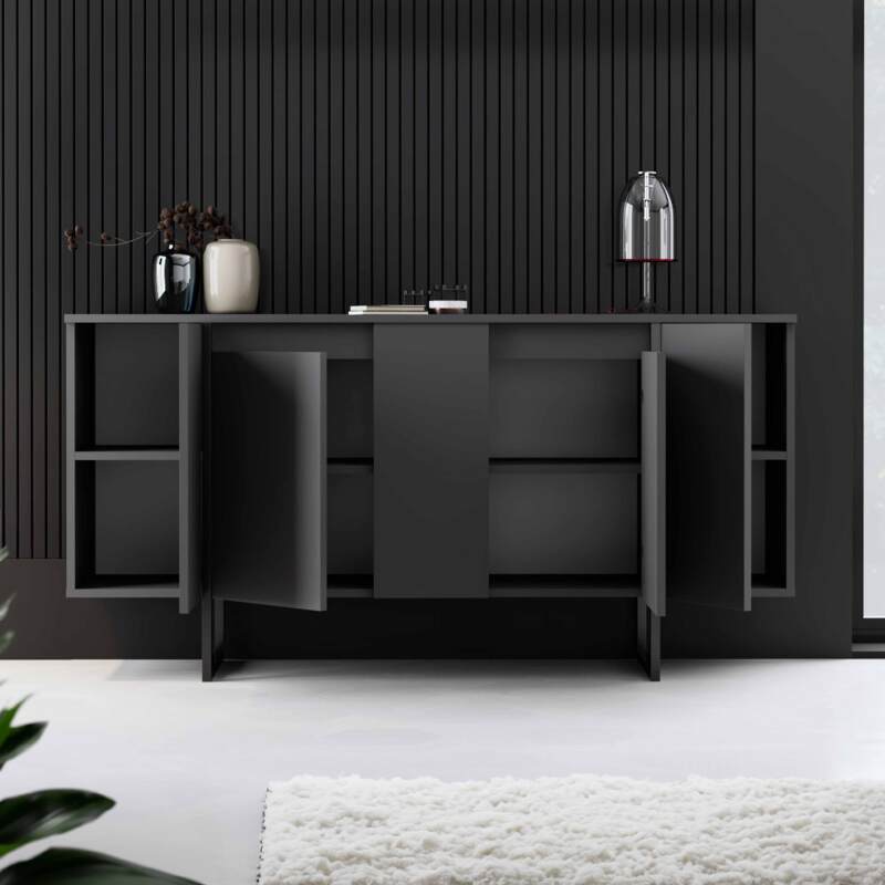 Buffet 2 portes en métal et mélaminé gris FSC® (4/6)