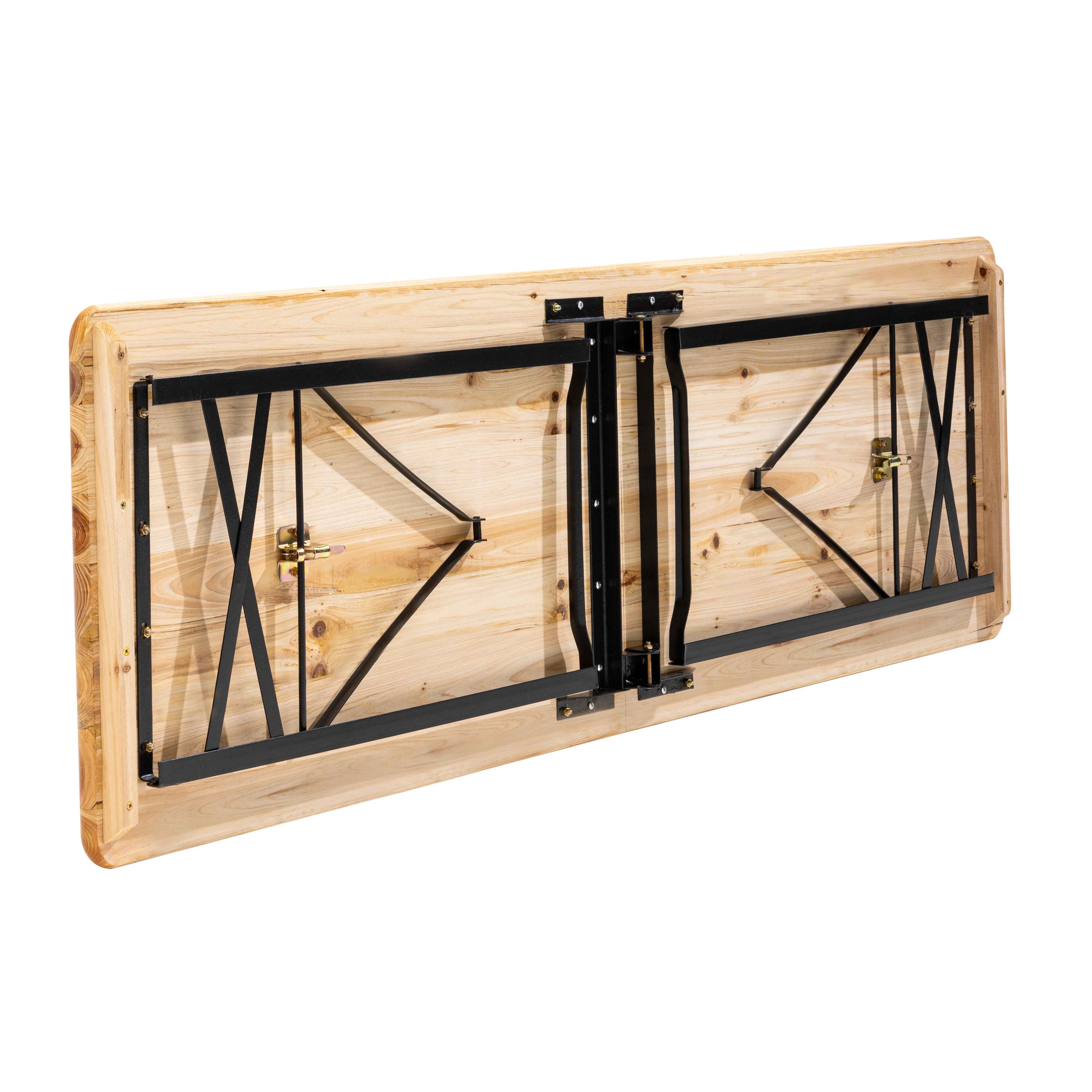 Table De Brasserie VIGOR Maxi + 2 Bancs En Bois – 220x70 Cm, Brut, Neuf