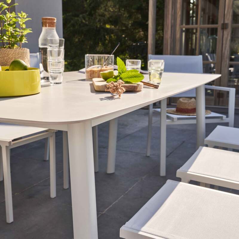 Table de jardin rectangulaire (180 x 90 cm) en aluminium + pierre frittée (2/7)