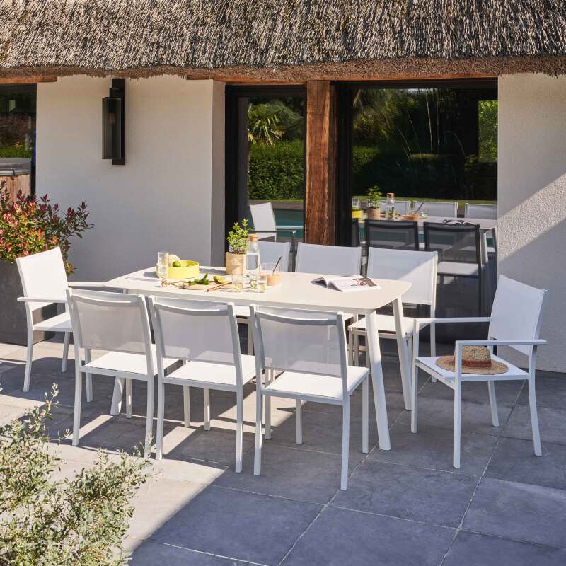 Table de jardin rectangulaire (180 x 90 cm) en aluminium + pierre frittée (5/7)