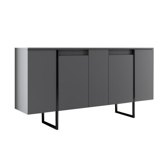 Buffet gris métal 4 portes 160 cm | Oviala