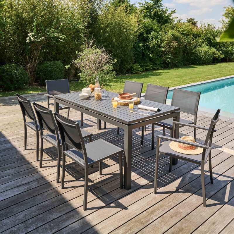 Table de jardin extensible rectangulaire (180/240 x 90 x 76 cm) en aluminium