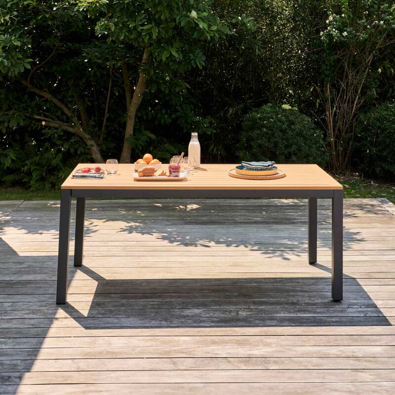 Table de jardin extensible rectangulaire (180/240 x 89 x 74 cm) en aluminium et bois d'eucalyptus FSC®