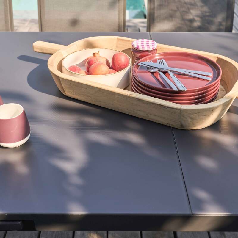 Table de jardin extensible rectangulaire (320 x 100 x 76 cm) en aluminium gris