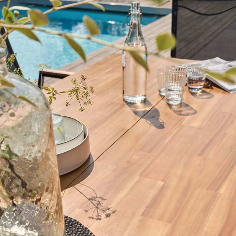 Table de jardin rectangulaire 200 x 75 cm en aluminium et bois d'acacia