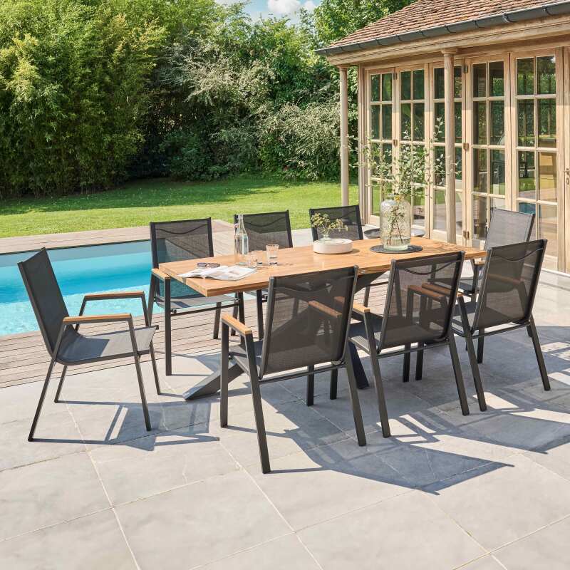 Table de jardin rectangulaire 200 x 75 cm en aluminium et bois d'acacia