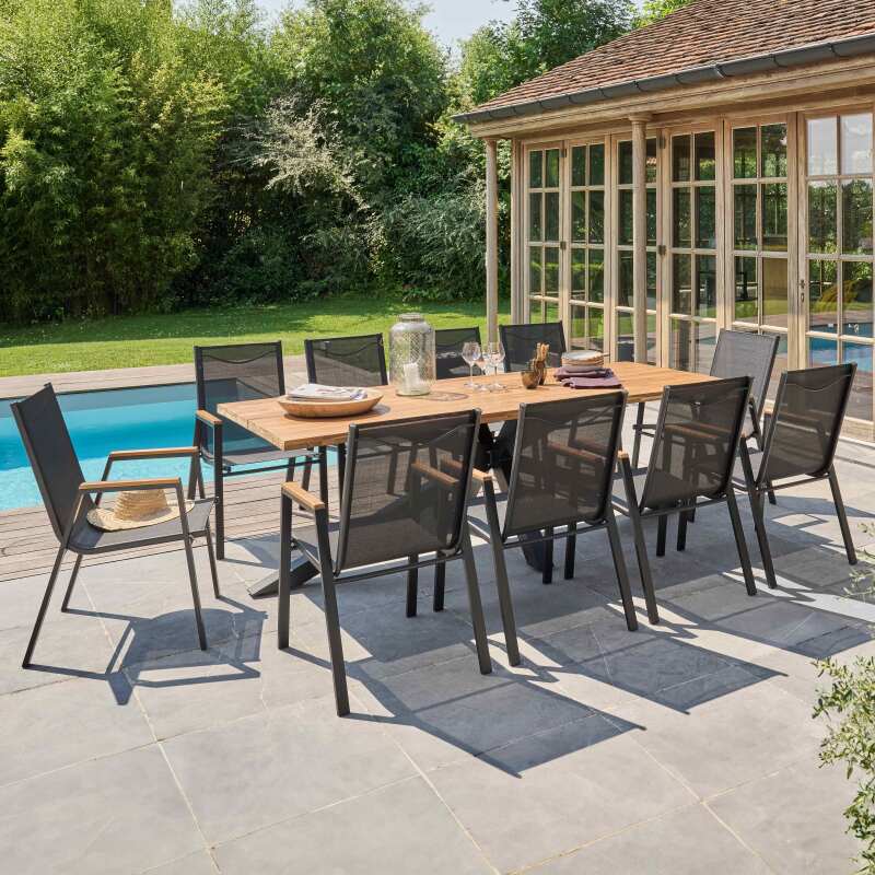 Table de jardin rectangulaire 200 x 75 cm en aluminium et bois d'acacia