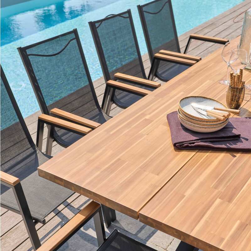 Lot de 2 chaises de jardin avec accoudoirs en aluminium et bois d'acacia