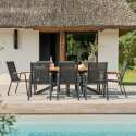 Table de jardin rectangulaire 200 x 75 cm en aluminium et bois d' acacia et 8 chaises avec accoudoirs