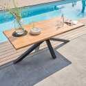 Table de jardin rectangulaire 200 x 75 cm en aluminium et bois d' acacia et 8 chaises avec accoudoirs
