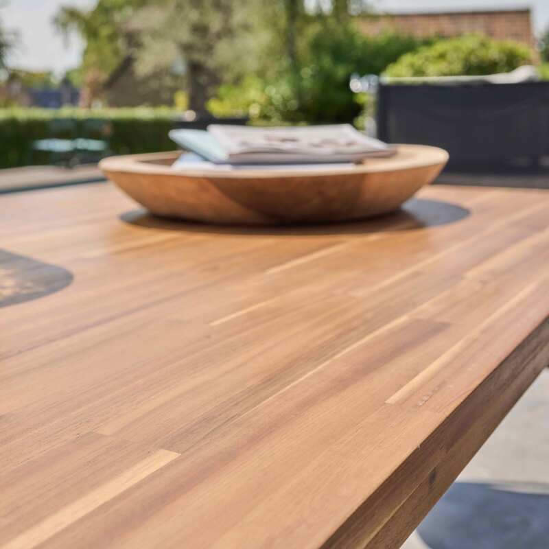 Table de jardin rectangulaire 240 x 75 cm en aluminium et bois d'acacia et 10 chaises avec accoudoirs