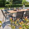 Table de jardin rectangulaire 240 x 75 cm en aluminium et bois d'acacia et 10 chaises avec accoudoirs