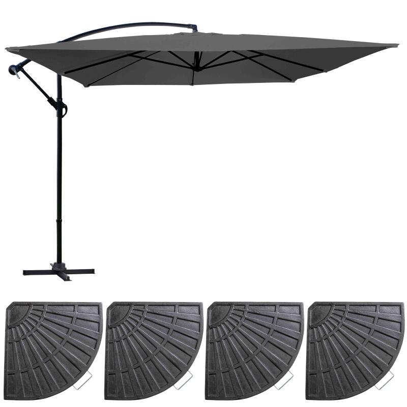 Ensemble parasol déporté carré (3 x 3m) et 4 dalles lestées
