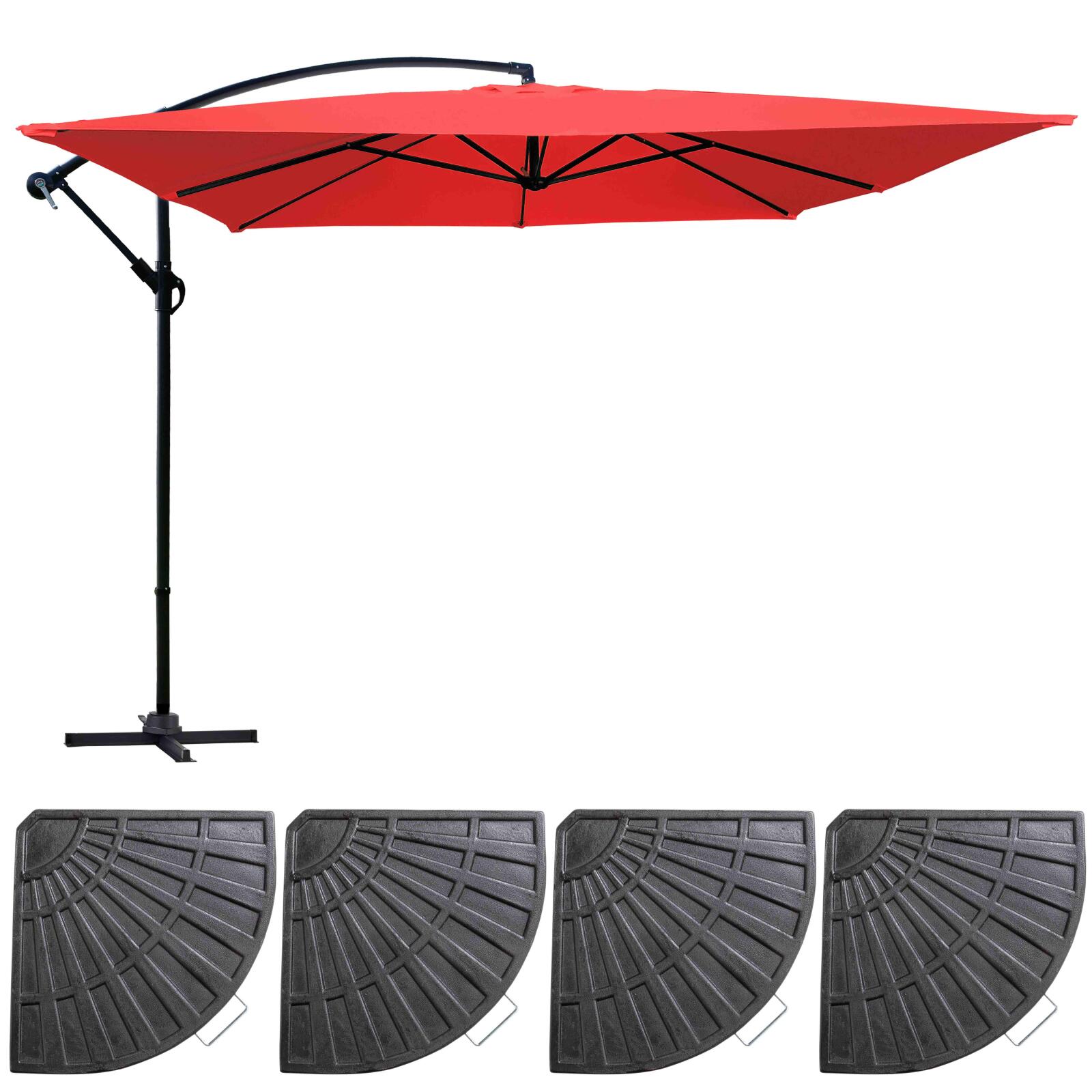 Ensemble parasol déporté carré (3 x 3m) et 4 dalles lestées