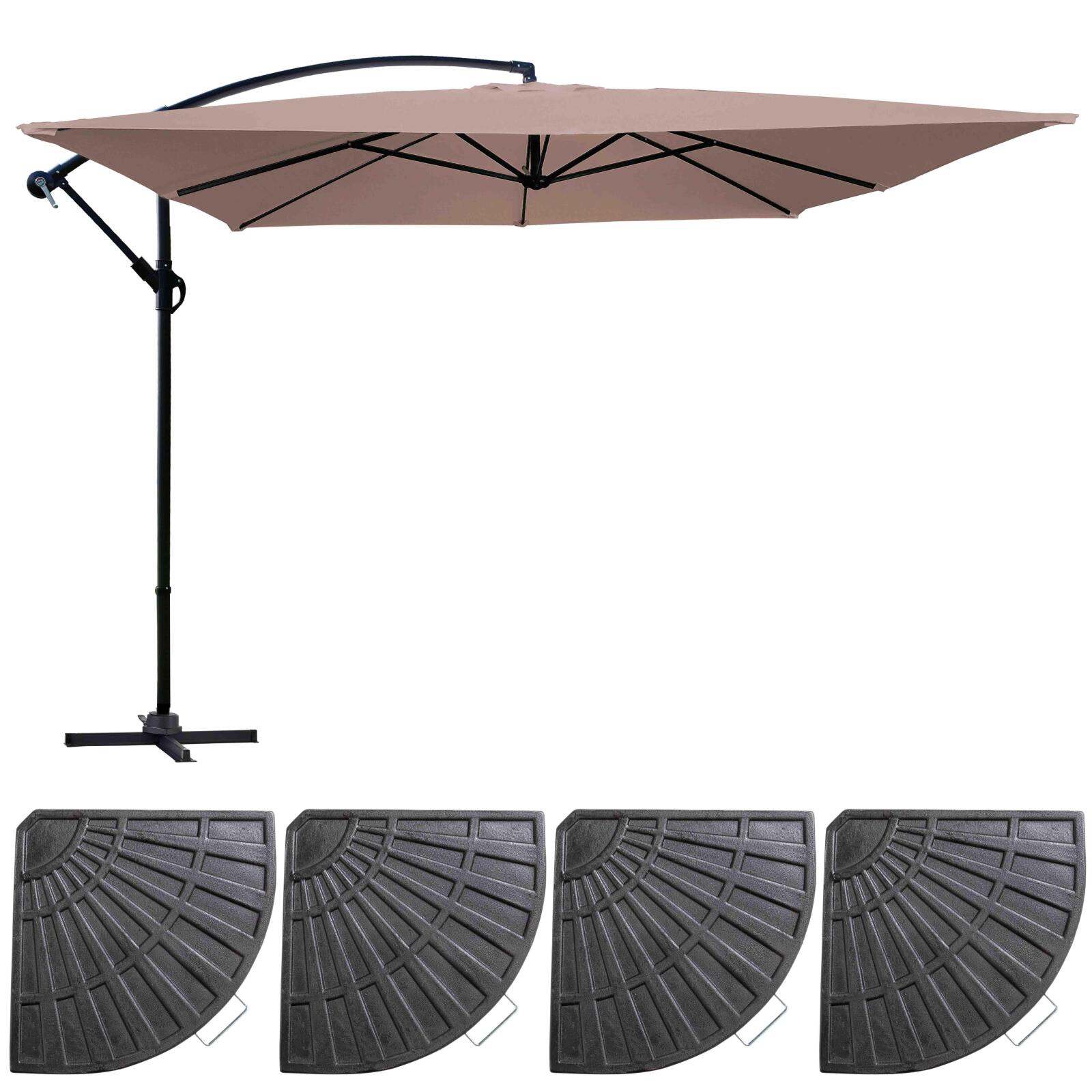 Ensemble parasol déporté carré (3 x 3m) et 4 dalles lestées