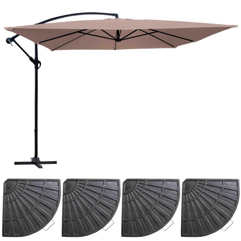 Ensemble parasol déporté carré (3 x 3m) et 4 dalles lestées