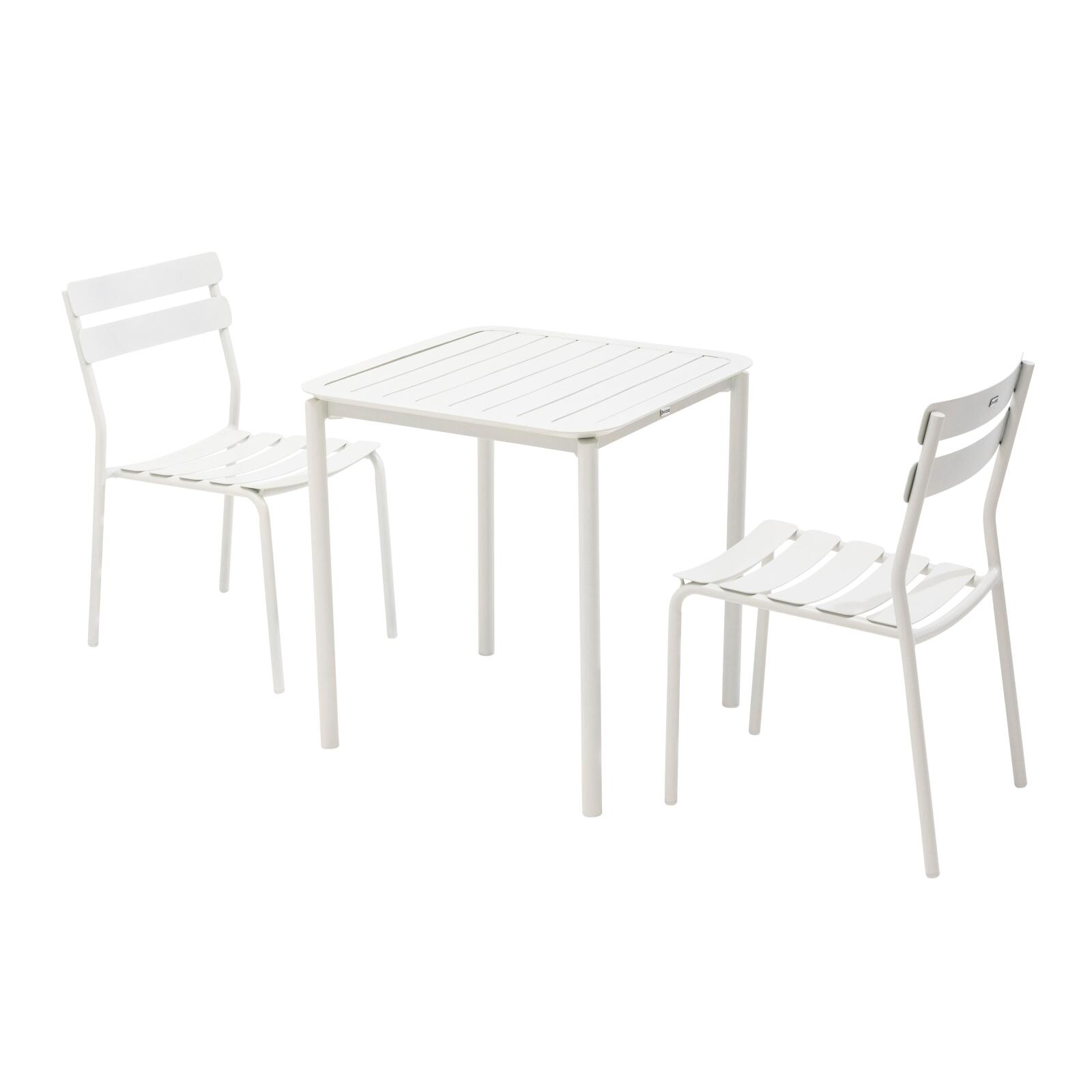 Table de terrasse carrée 70 x 70 cm et 2 chaises en aluminium