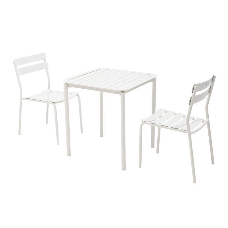 Table de terrasse carrée 70 x 70 cm et 2 chaises en aluminium