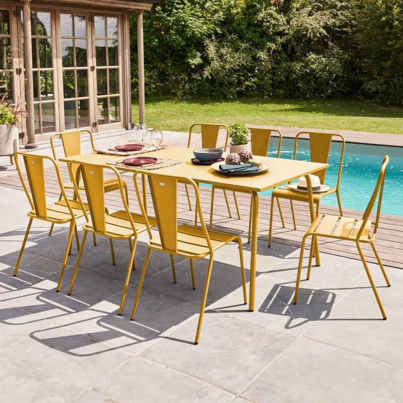 Table de jardin en métal 180x90 cm et 8 chaises - Ambiance