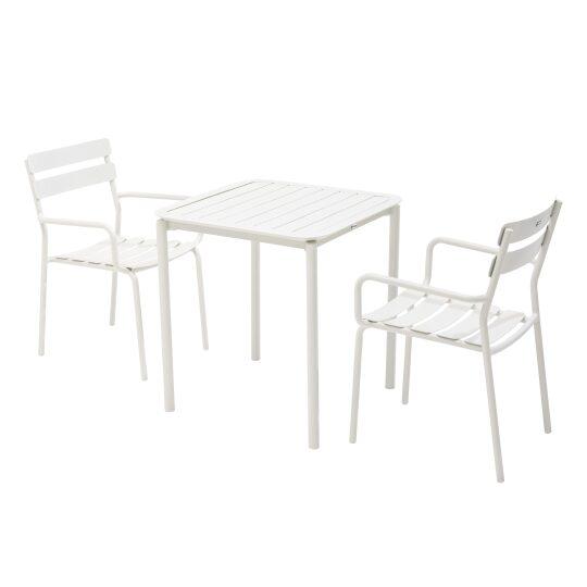 Table de jardin carrée en aluminium 70x70 cm et 2 chaises avec accoudoirs | Oviala