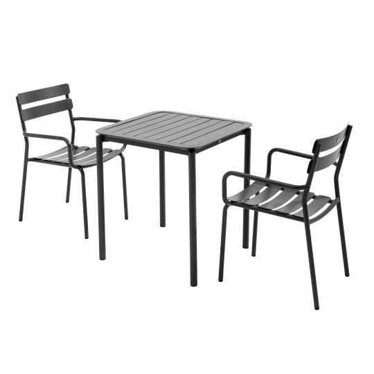 Table de jardin carrée en aluminium 70x70 cm et 2 chaises avec accoudoirs | Oviala