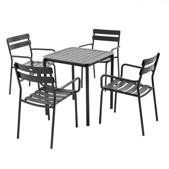 Table de jardin carrée en aluminium 70x70 cm et 4 chaises avec accoudoirs | Oviala