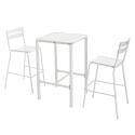 Table haute de terrasse carrée et 2 chaises en aluminium