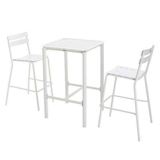 Table haute de jardin carrée en aluminium 70x70 cm et 2 chaises hautes | Oviala