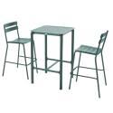 Table haute de terrasse carrée et 2 chaises en aluminium