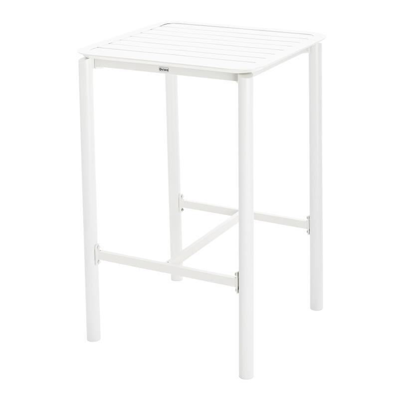 Table haute de terrasse carrée et 2 chaises en aluminium