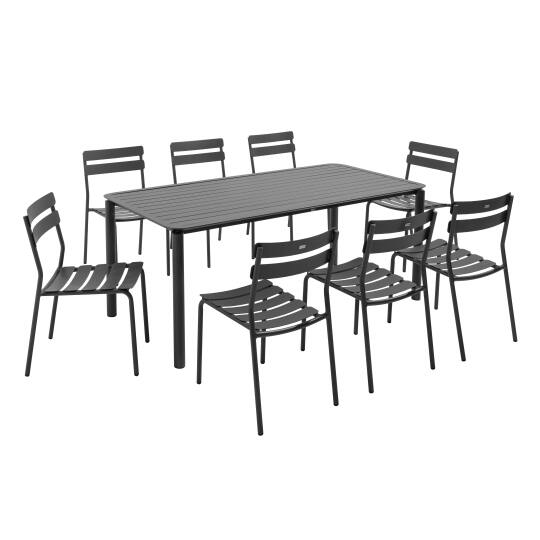 Table de jardin en aluminium 185x92 cm et 8 chaises | Oviala