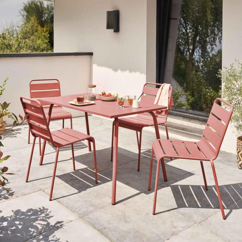 Table de jardin en métal 120x70 cm et 4 chaises en métal - Ambiance