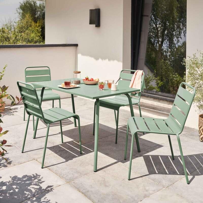 Table de jardin en métal 120x70 cm et 4 chaises en métal - Ambiance