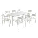 Table de terrasse rectangulaire 185 x 92 cm et 8 chaises avec accoudoirs en aluminium