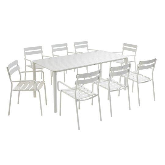 Table de jardin en aluminium 185x92 cm et 8 chaises avec accoudoirs | Oviala