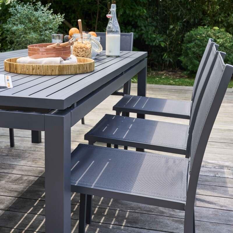 Table de jardin extensible rectangulaire en aluminium avec 6 chaises et 2 chaises avec accoudoirs