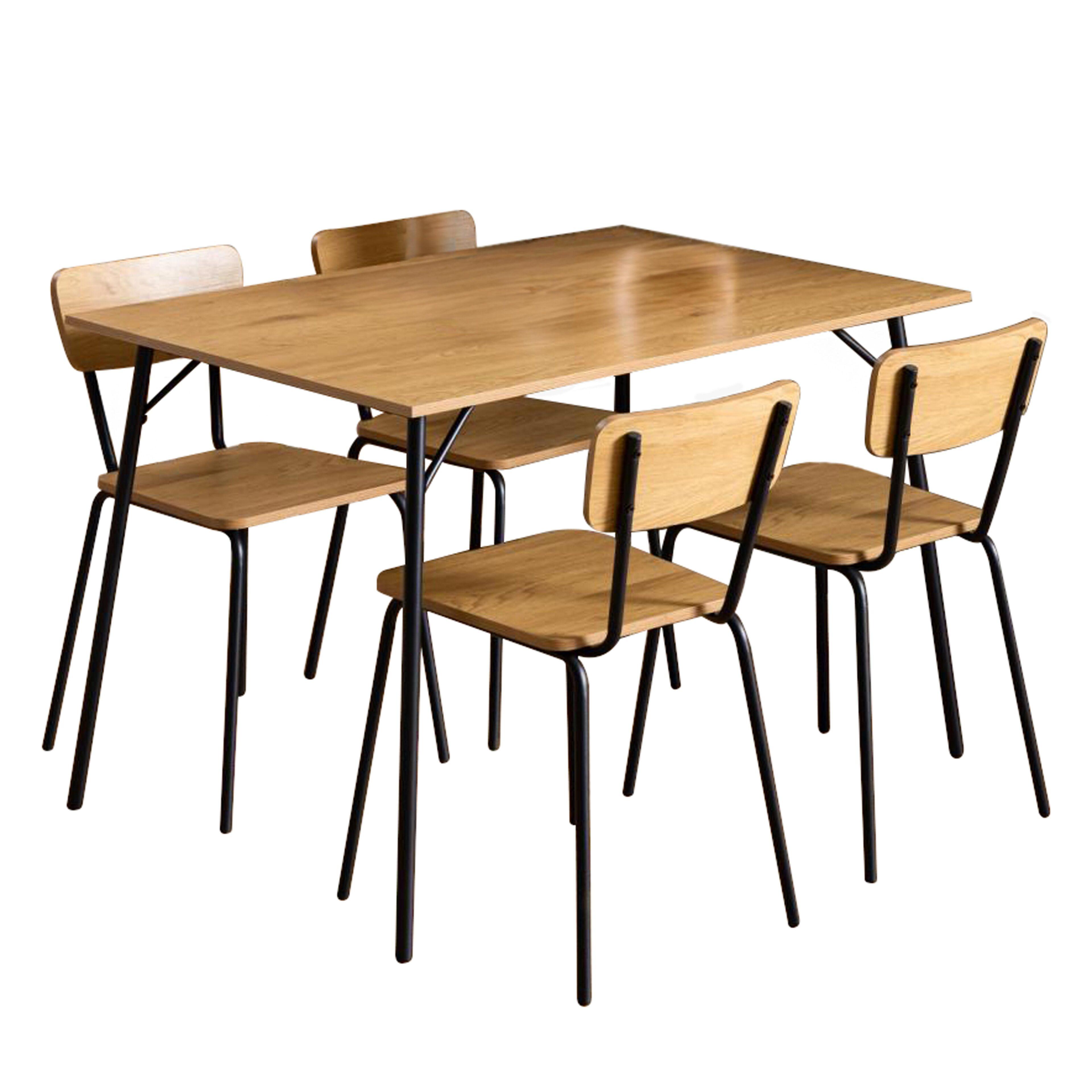 Table En Bois Avec Rabats + 4 Chaises - Lot De 5 Meubles - Très Bon état