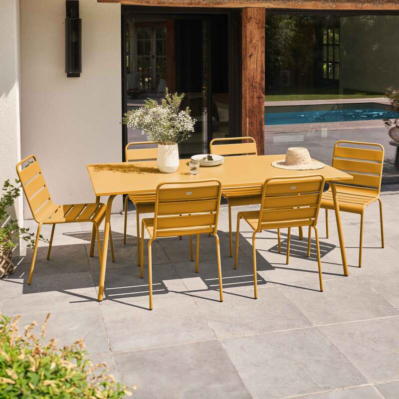 Table de jardin en métal 180x90 cm et 6 chaises - Ambiance