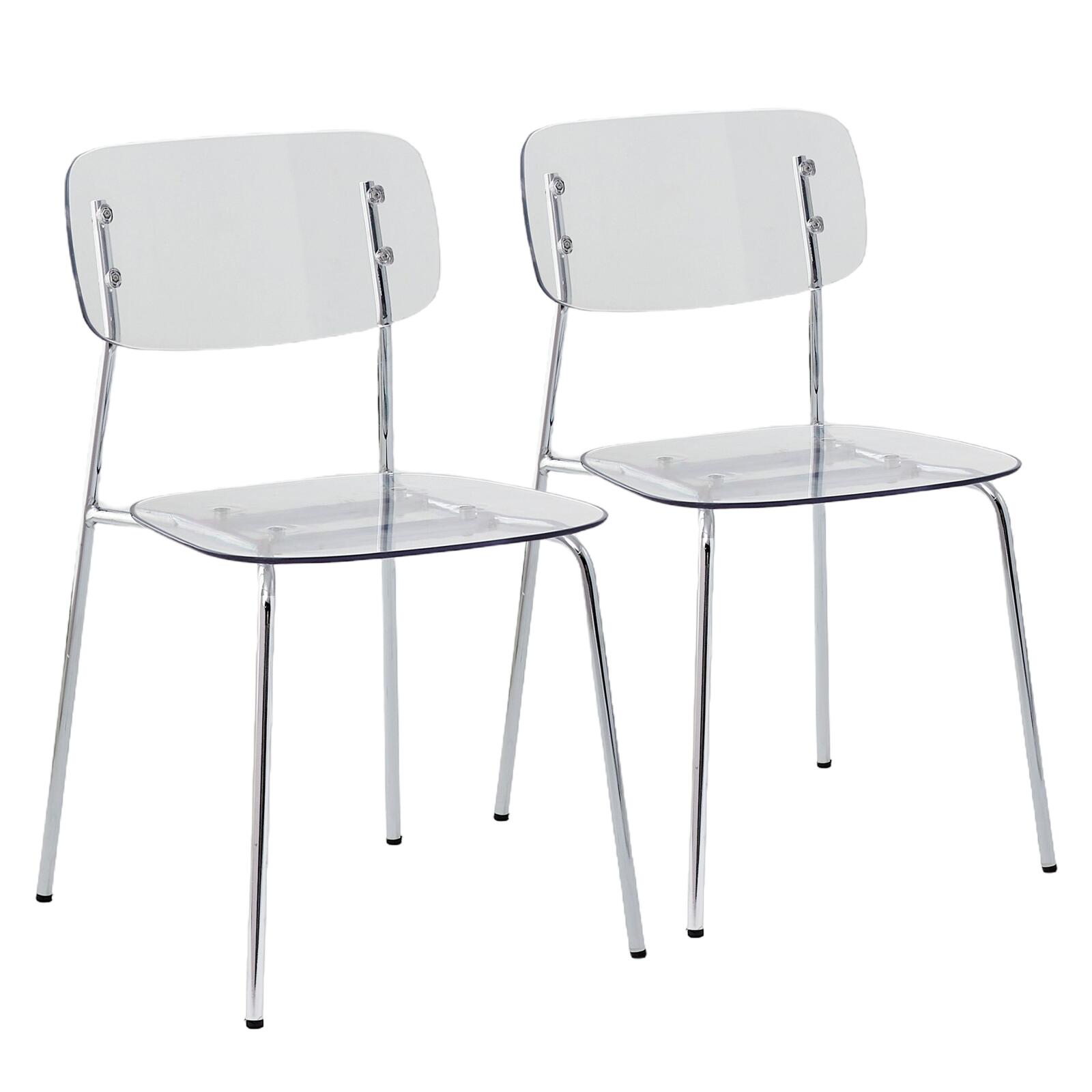 Lot de 2 chaises transparentes en acier et en PET Lot de 2 chaises transparentes en acier et en PET