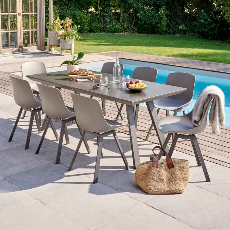 Table de jardin esprit scandinave en aluminium et pierre frittée - (180 x 90 x 75) (5/7)