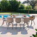 Table de jardin rectangulaire en aluminium et pierre frittée 180 x 90 cm et 8 chaises