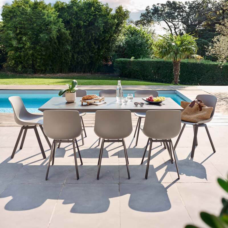 Table de jardin rectangulaire en aluminium et pierre frittée 180 x 90 cm et 8 chaises (2/7)