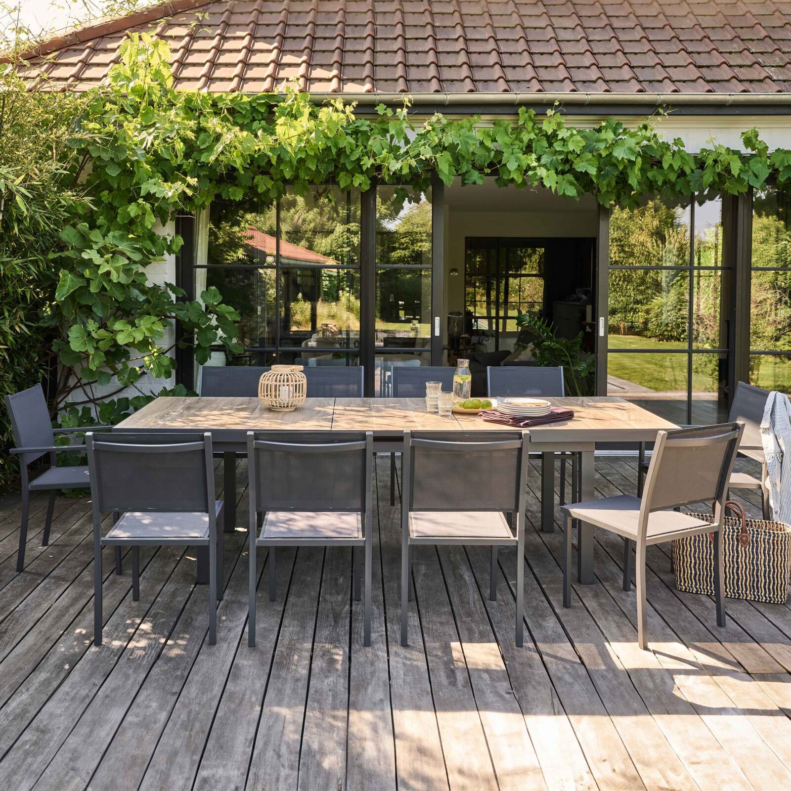 Table de jardin extensible rectangulaire (200/260 x 100 x 75 cm) en aluminium et céramique