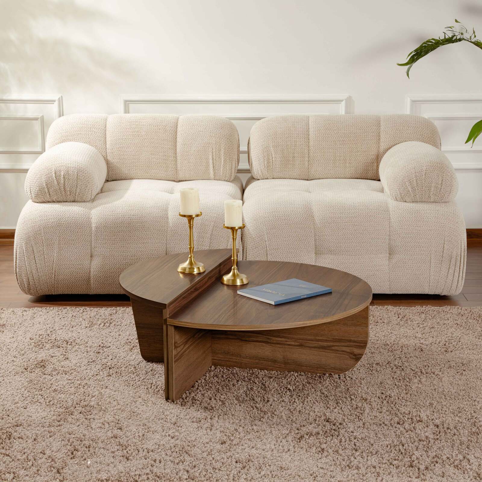 Table basse ovale en mélaminé effet bois