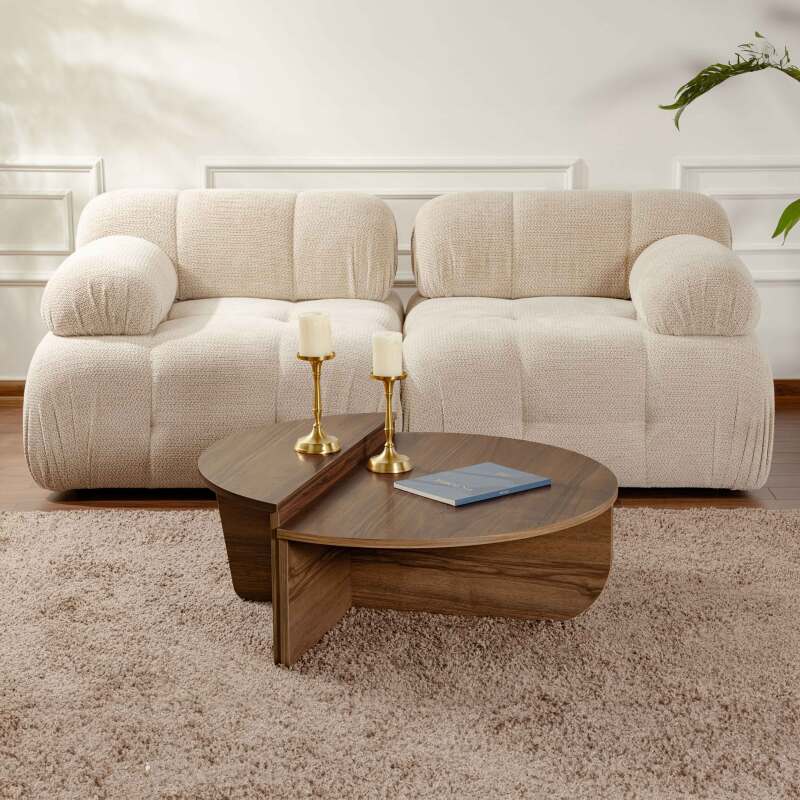 Table basse ovale en mélaminé effet bois (2/5)