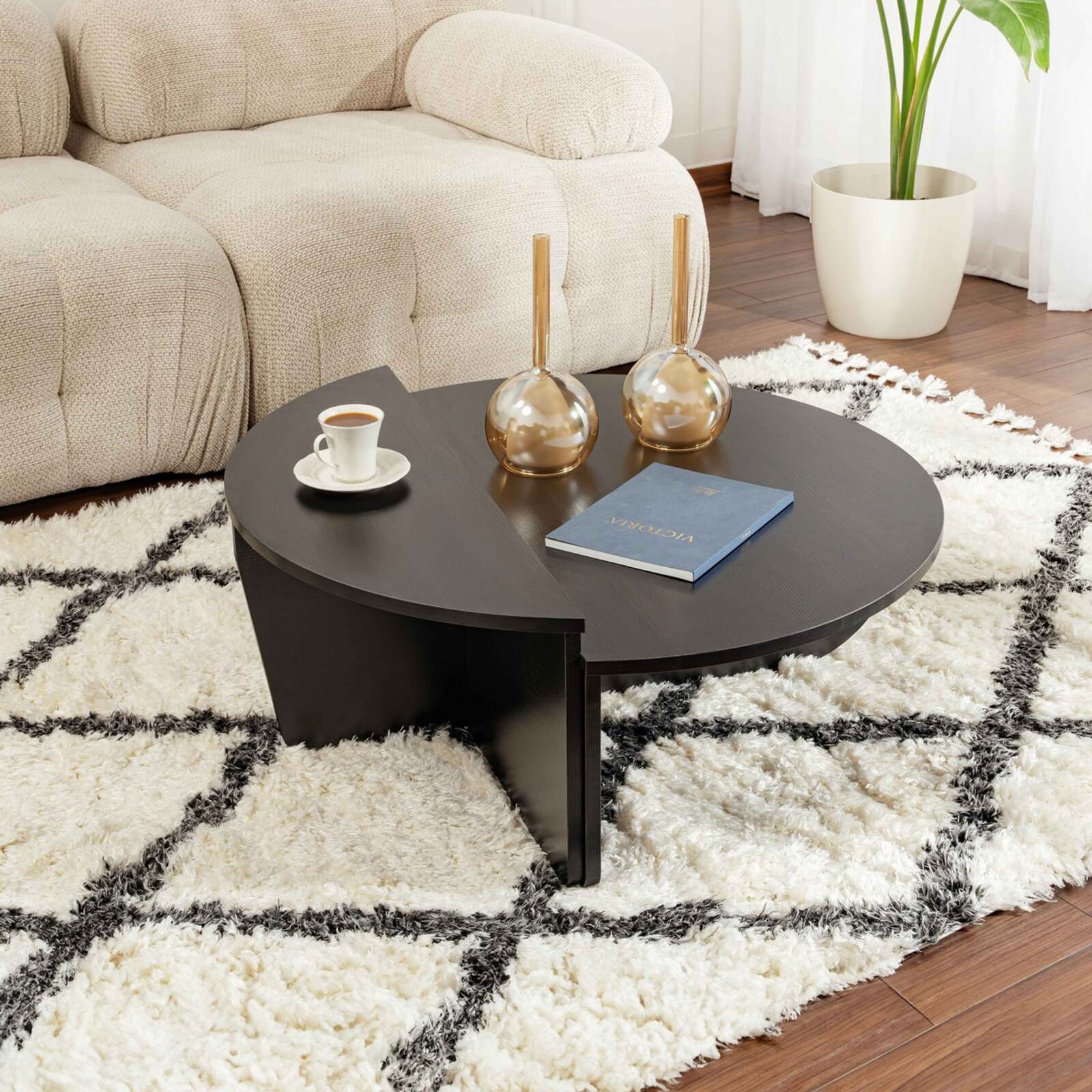 Table basse ovale en mélaminé effet bois Table basse ovale en mélaminé effet bois