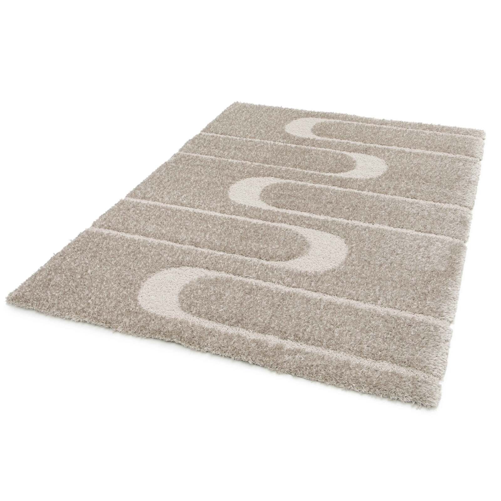 Tapis shaggy rectangulaire en polyester recyclé motif géométrique à poils longs
